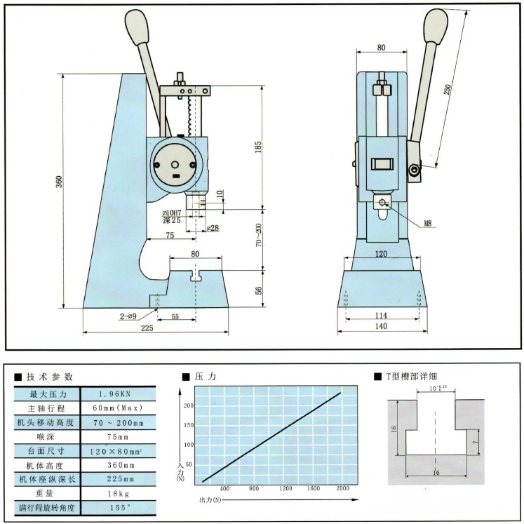 齒輪手動壓力機(jī)參數(shù)